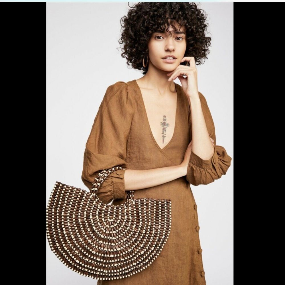 Free People All Wood Half Moon Beaded Lined Bag - Picture 2 of 7